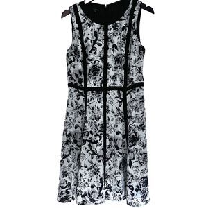 Talbots dress 8 black and white floral sleeveless fit and flare